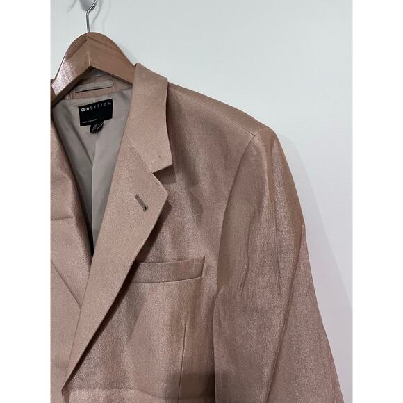 ASOS DESIGN Men’s Gold Metallic Slim Belted Suit Blazer Jacket Long Size 40 - Picture 5 of 9